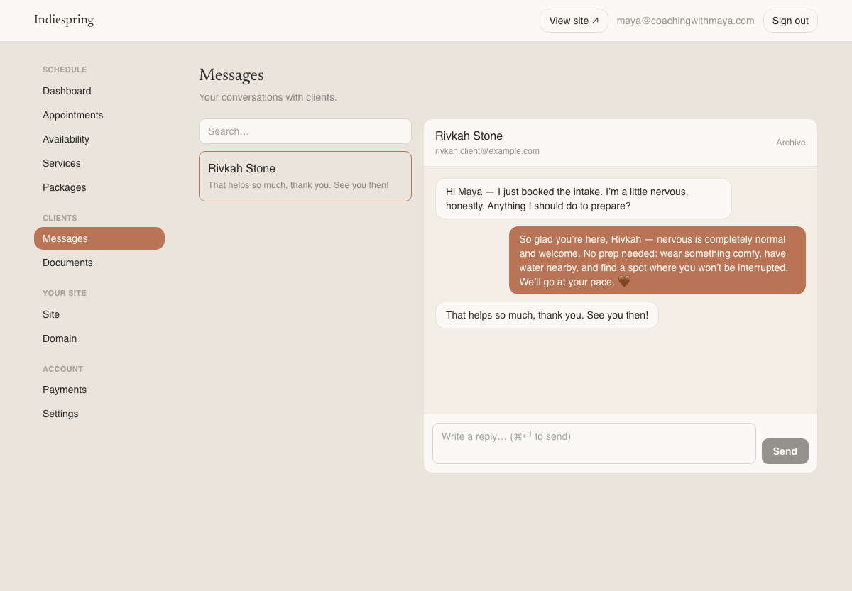 client portal + message thread